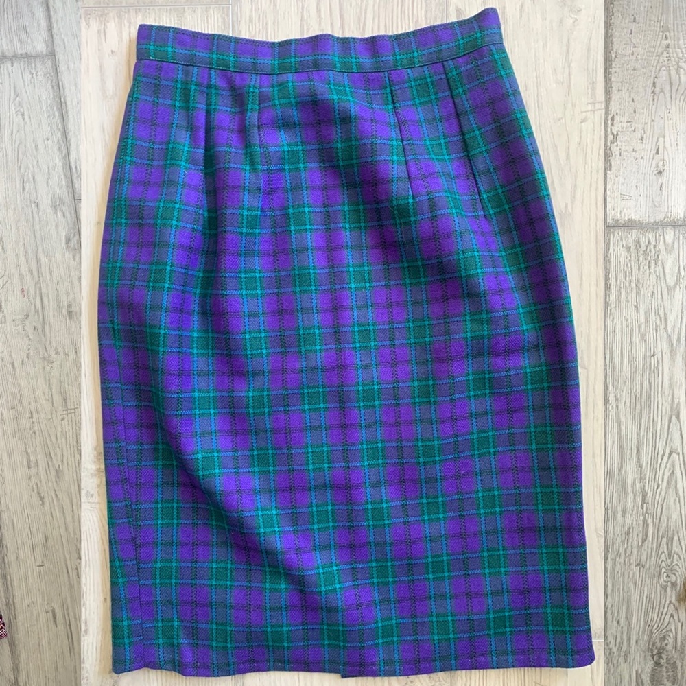 Vintage plaid skirt purple green patterned fall autumn high waisted retro 1980s